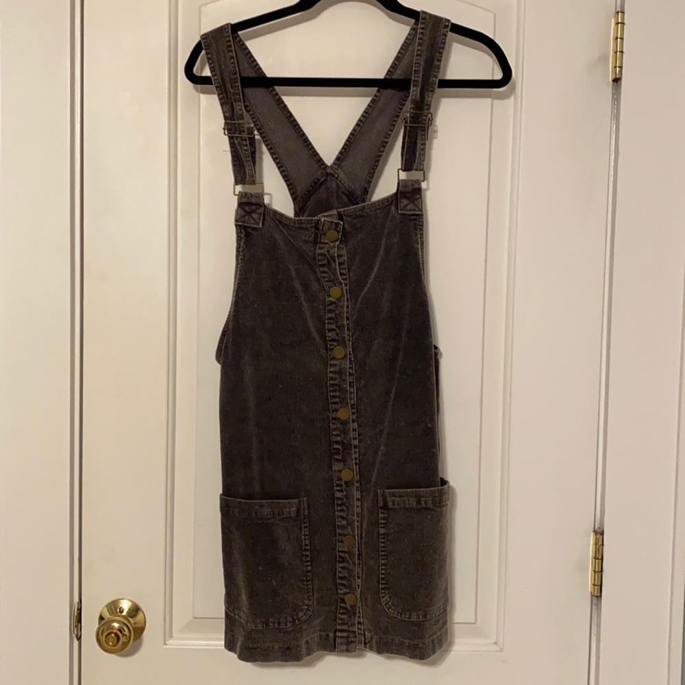 Charcoal-black corduroy overall mini dress